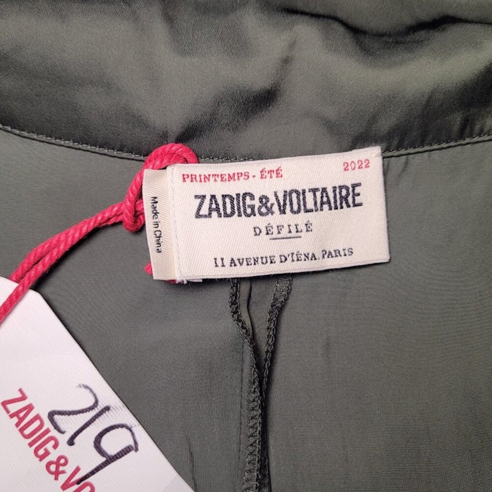 NWT Zadig & Voltaire Gathered Long Sleeve Satin Dress - Khaki L - Picture 11 of 13